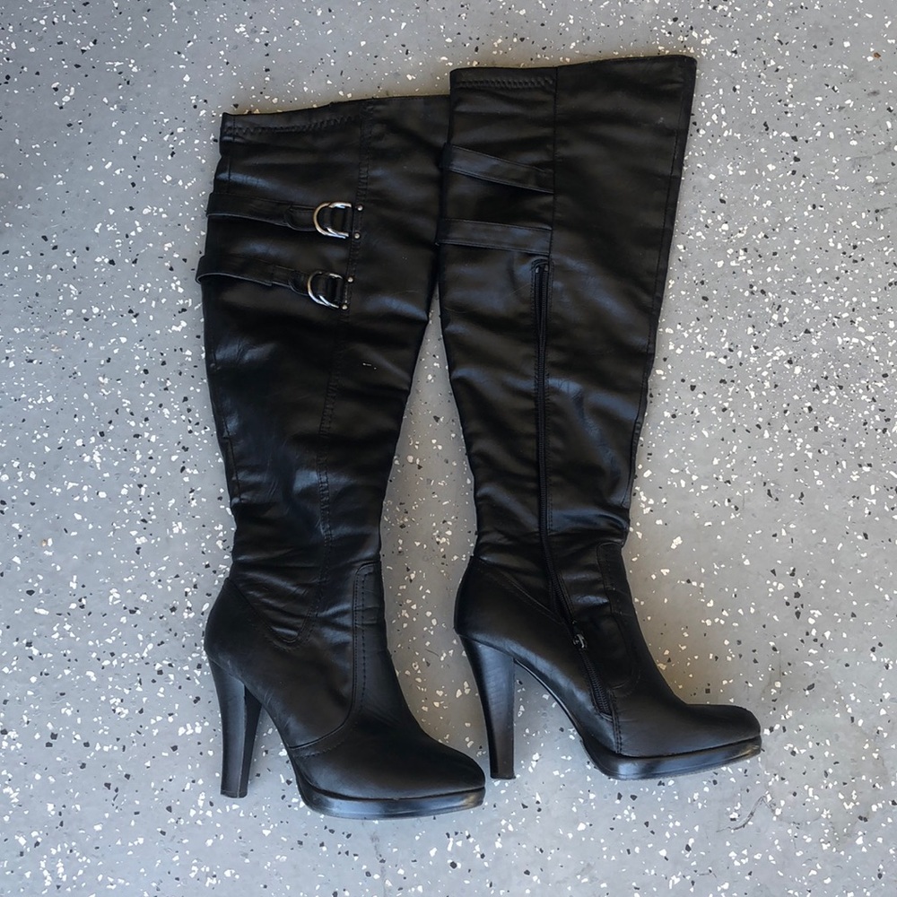 Black knee high leather boots